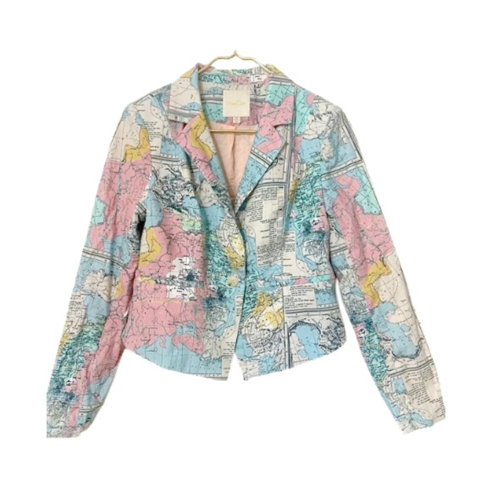 Modcloth Pink and Blue Crop Blazer - XL